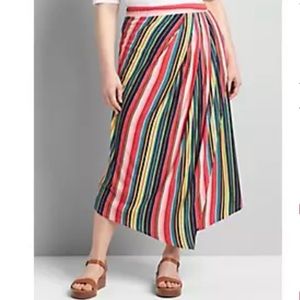 Assyemetrial Multi-Colored Striped Midi Skirt. Size 16.
